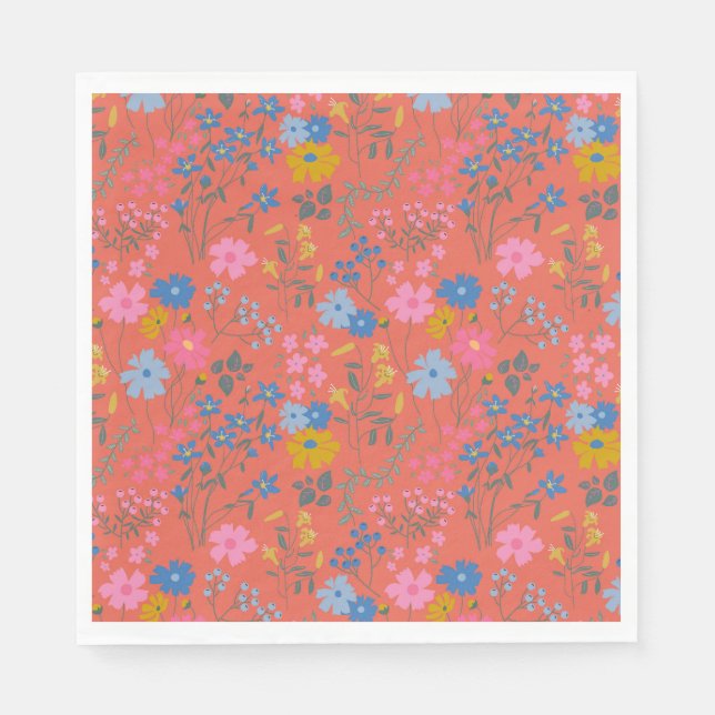 Modern Boho Röd Blommig Vildblommor Pappersservett (Framsidan)