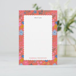 Modern Boho Röd Blommig Vildblommor Tack Kort