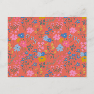Modern Boho Röd Blommig Vildblommor Vykort