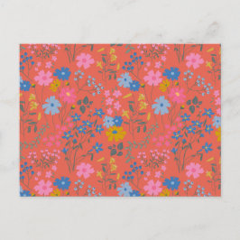 Modern Boho Röd Blommig Vildblommor Vykort