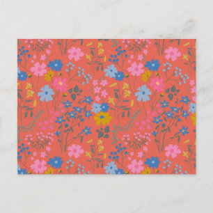 Modern Boho Röd Blommig Vildblommor Vykort