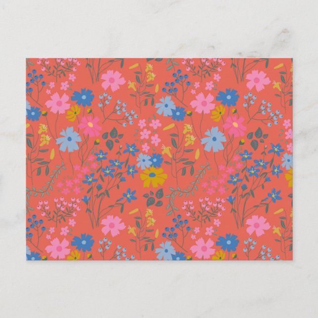 Modern Boho Röd Blommig Vildblommor Vykort (Framsida)