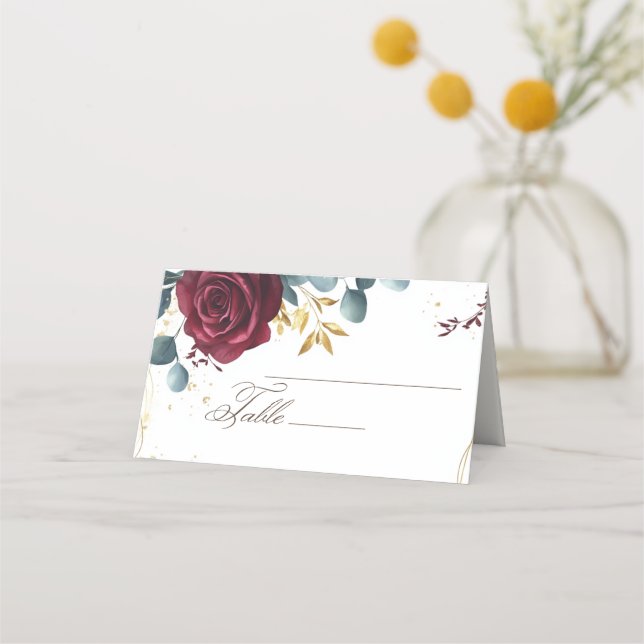 Modern Boho Röd ros vår bröllop Placeringskort (Framsida)