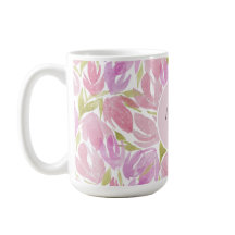 Modern Boho Rosa Akvarellblommor Monogram