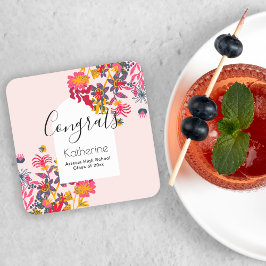 Modern Boho Rosa Blommigt Arch Grad Party Underlägg Papper Kvadrat