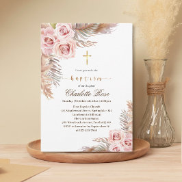 Modern Boho Rosa Blommigt Baptism-inbjudan Inbjudningar