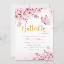 Modern Boho Rosa Blommigt Butterfly Girl Baby Show Inbjudningar