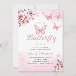 Modern Boho Rosa Blommigt Butterfly Girl Baby Show Inbjudningar