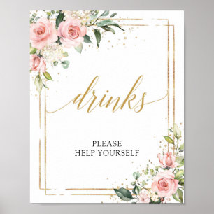 Modern boho rosa blommigt guld dryckskylt poster