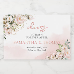 Modern Boho  rosa blommigt guld-gnistor Spritflaskor Etikett