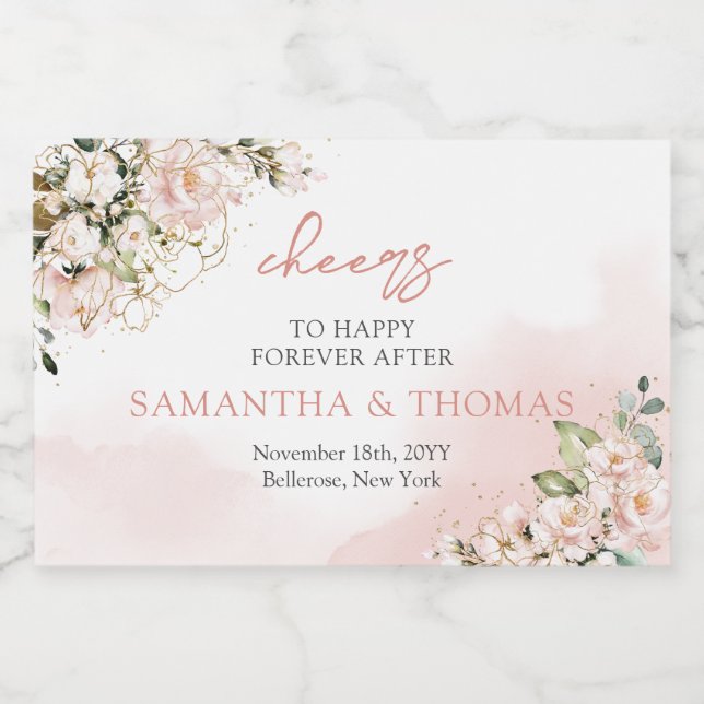 Modern Boho  rosa blommigt guld-gnistor Spritflaskor Etikett (Enkel etikett)