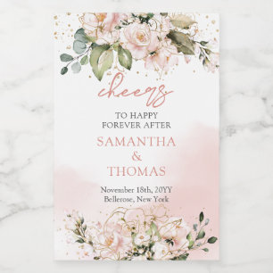 Modern Boho  rosa blommigt guld-gnistor Vinetikett