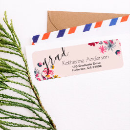 Modern Boho Rosa Blommigt Studenten Returadress Etikett