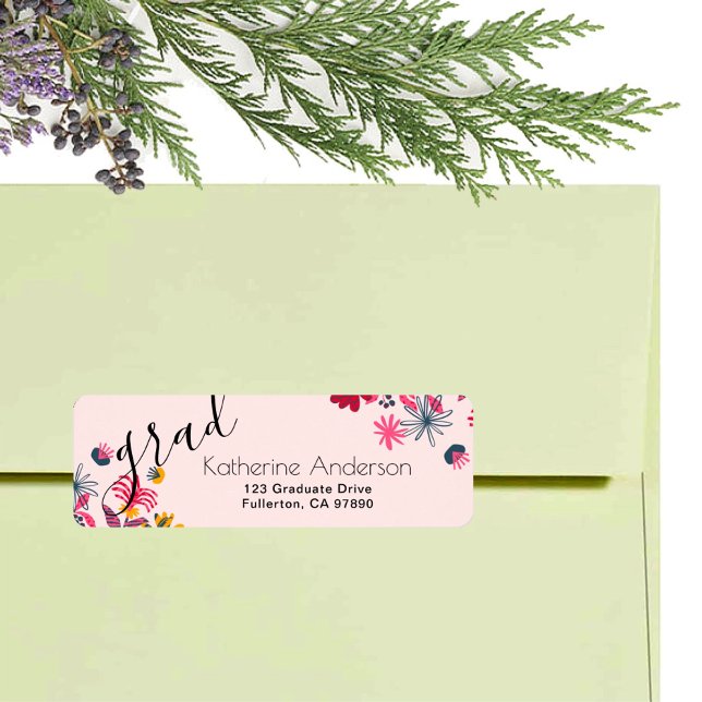 Modern Boho Rosa Blommigt Studenten Returadress Etikett (Skapare uppladdad)