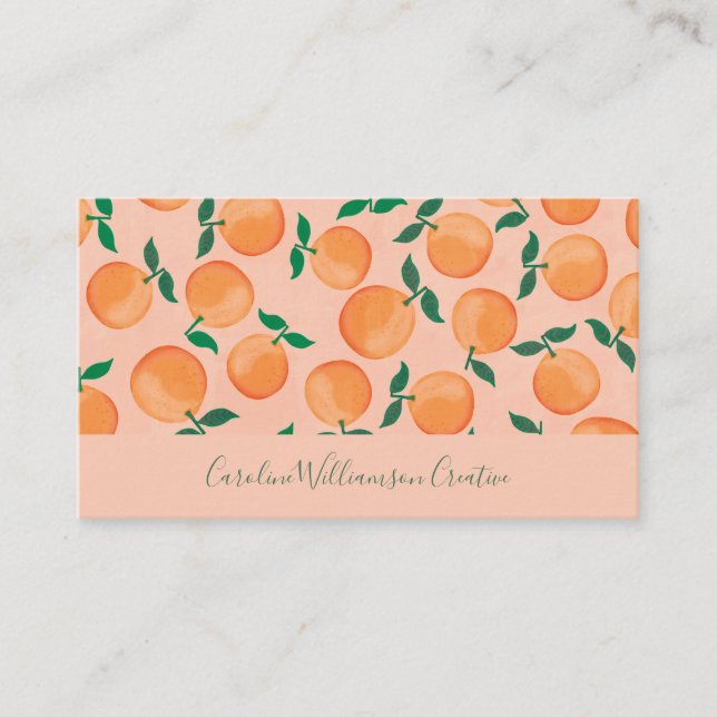 Modern Boho Rosa Citrus Oranges Fruktskrift Visitkort (Framsida)