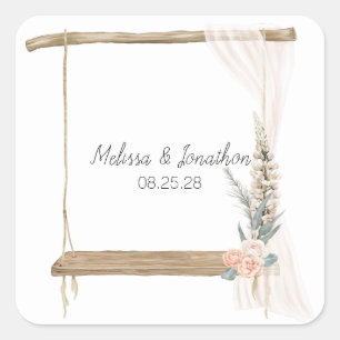 Modern Boho Rosa Elegant Blommig Bröllop Fyrkantigt Klistermärke