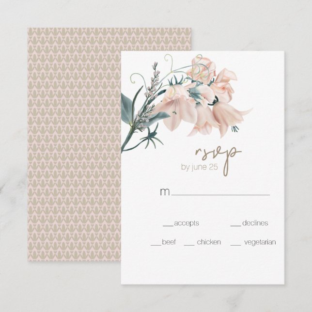Modern Boho Rosa Elegant Blommig Bröllop RSVP-kort OSA Kort (Fram/baksida)