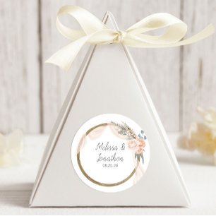 Modern Boho Rosa Elegant Blommig Bröllop Runt Klistermärke