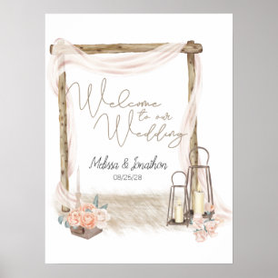 Modern Boho Rosa Elegant Blommig Bröllopsaffisch Poster