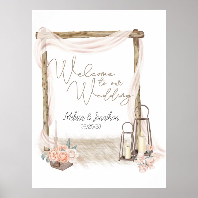 Modern Boho Rosa Elegant Blommig Bröllopsaffisch Poster (Framsidan)