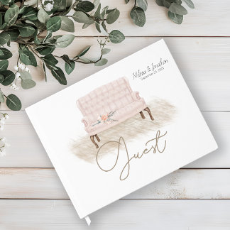Modern Boho Rosa Elegant Blommig Bröllopsgästbok Gästböcker