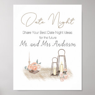 Modern Boho Rosa Elegant Blommig Dejtingskväll Sky Poster