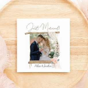 Modern Boho Rosa Elegant Blommig Nygift Julkort