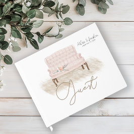 Modern Boho Rosa Elegant Blommigt Bröllop Guest Bo Gästböcker