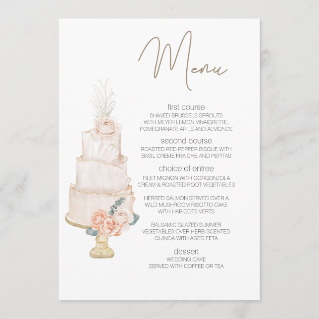 Modern Boho Rosa Elegant Blommigt Bröllop Menu Meny (Framsida)