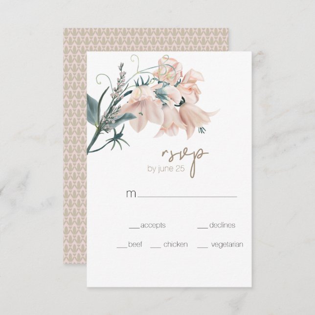 Modern Boho Rosa Elegant Blommigt Bröllop OSA Card (Fram/baksida)