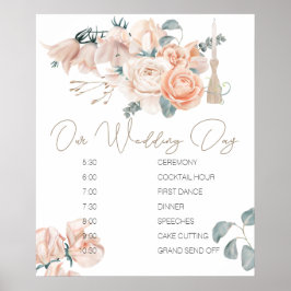 Modern Boho Rosa Elegant bröllop Schedule Sign Poster