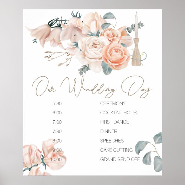 Modern Boho Rosa Elegant bröllop Schedule Sign Poster (Framsidan)