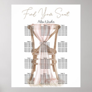 Modern Boho Rosa Elegant Bröllopsplatskarta Poster