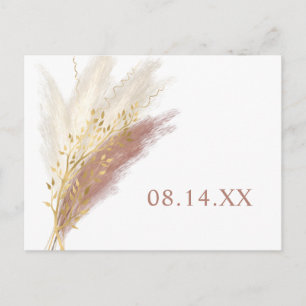 Modern Boho Rosa Guld Pampas Gräs Spara Datum Meddelande Vykort