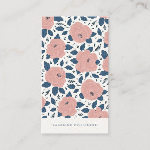 Modern Boho Rosa Navy Blue Botanical Flowers Visitkort