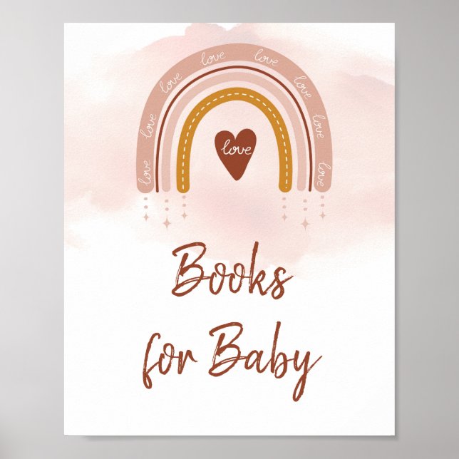 Modern Boho  Rosa Rainbow Bokar för Baby-tecken Poster (Framsidan)