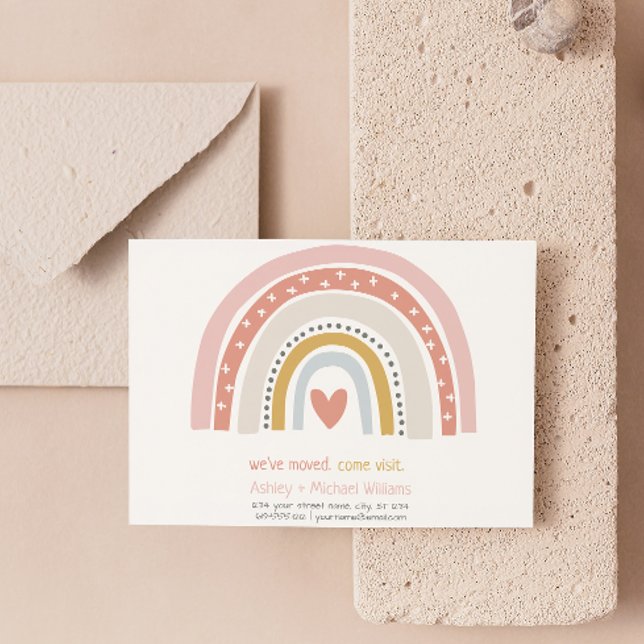 Modern Boho Rosa Rainbow Flytta annons Meddelande Vykort (Get into the holiday spirit with a heartfelt christmas post card! 🎅)