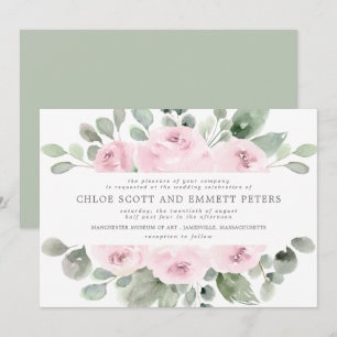 Modern Boho Rosa Ros Blommig Bröllop Inbjudningar