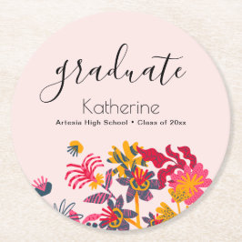 Modern Boho Rosa Vilda Blommor Studentfirande Underlägg Papper Rund
