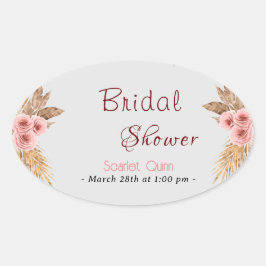 Modern boho rosé rosa knippe bröllopsdusch #2 ovalt klistermärke