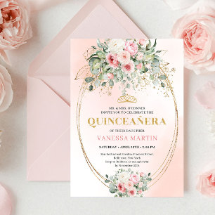 Modern Boho Rosenskära Blommig Quinceañera-inbjuda Inbjudningar