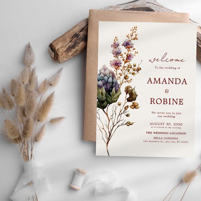 Modern Boho Rustic Blommigt bröllopsinbjudan Inbjudningar (Skapare uppladdad)