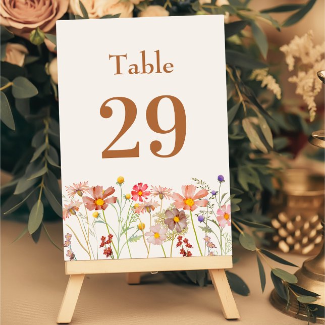 Modern Boho Rustic Blommigt Fall Wedding Bordsnummer (Modern boho rustic floral fall wedding beige cream terracotta table number Watercolor wildflowers)