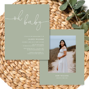 Modern Boho Sage Grönt Photo Baby Shower Inbjudan
