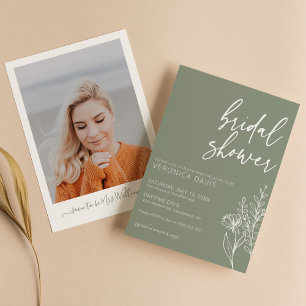 Modern Boho Sage Grönt Photo Möhippa Minimal Inbjudningar