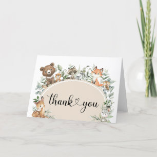 Modern Boho Sage Grönt Woodland Forest Animals Tack Kort