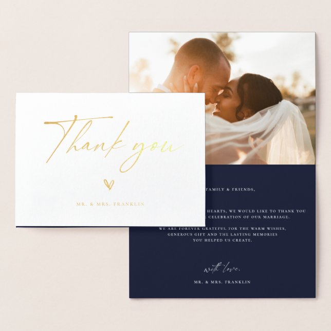Modern Boho Script Bröllop Photo Tack Foil Ca Folierat Kort (Display)