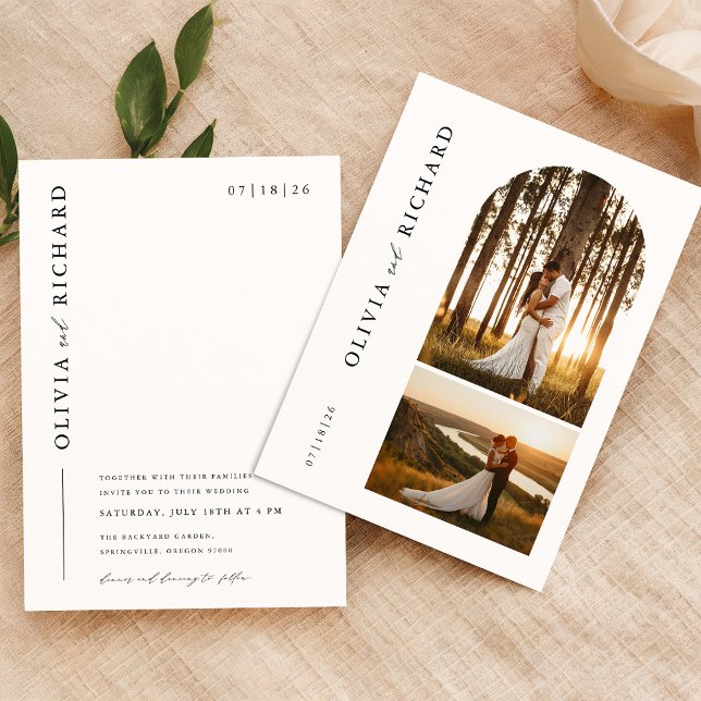 Modern Boho Stil Rustic 2 Photo Bröllop Inbjudningar (Skapare uppladdad)
