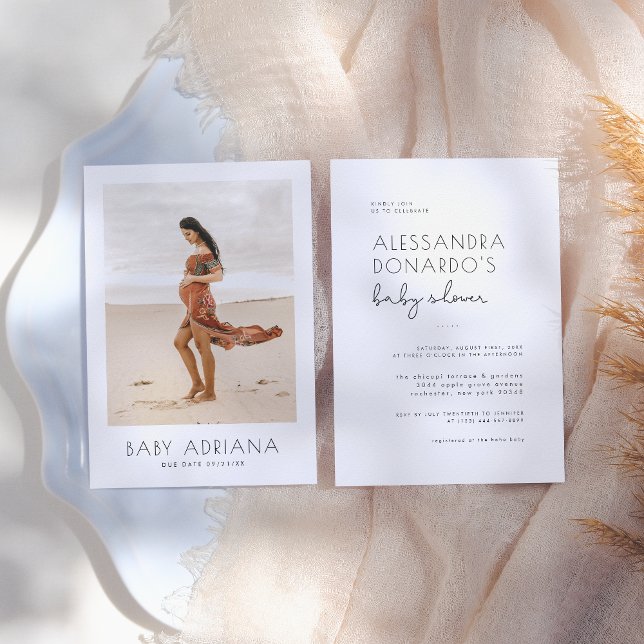 Modern Boho Stil Simple Elegant Photo Baby Shower Inbjudningar (Skapare uppladdad)