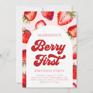 Modern Boho Strawberry Berry - första födelsedag Inbjudningar